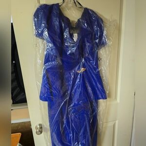 Alex Evenings Blue Peplum Sheath Dress with Puff Sleeves